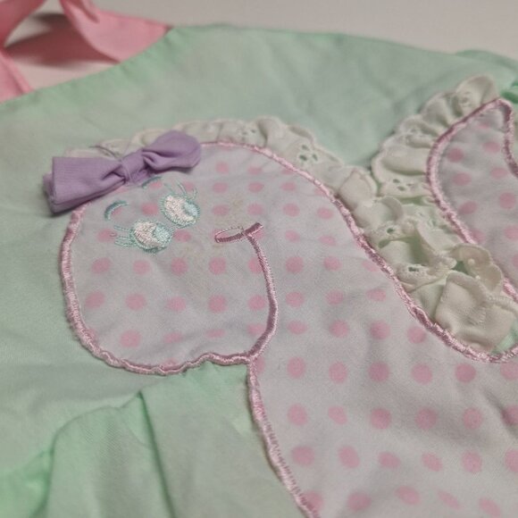 Baby Infant Romper Dinosaur Girls 18 Months VinTage Green Pink Lace Bow Overalls - Picture 4 of 6